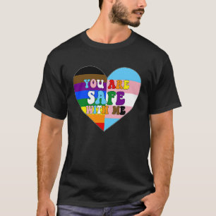 Progress Pride Love Flag Heart LGBTQ+ You Are Safe T-Shirt