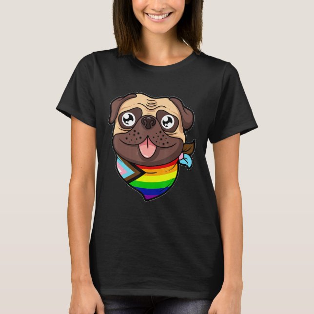 Progress Pride Pug Puppy Dog Gay Rights Pride Week T-Shirt (Front)