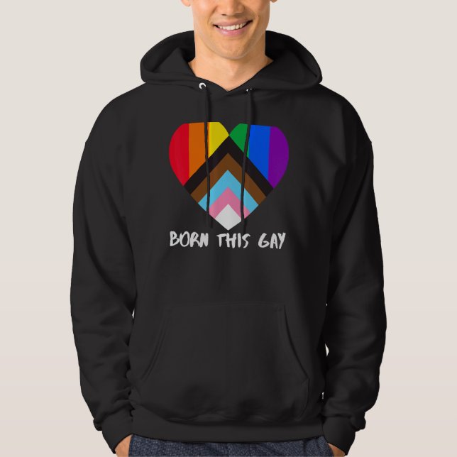 Progress Pride Rainbow Flag Inclusivity Heart  Bor Hoodie (Front)