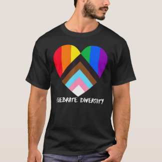 Progress Pride Rainbow Flag Inclusivity Heart  Cel T-Shirt