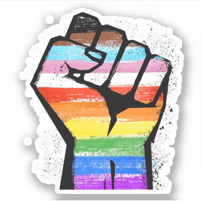Progress Pride Striped Fist Sticker (Front)