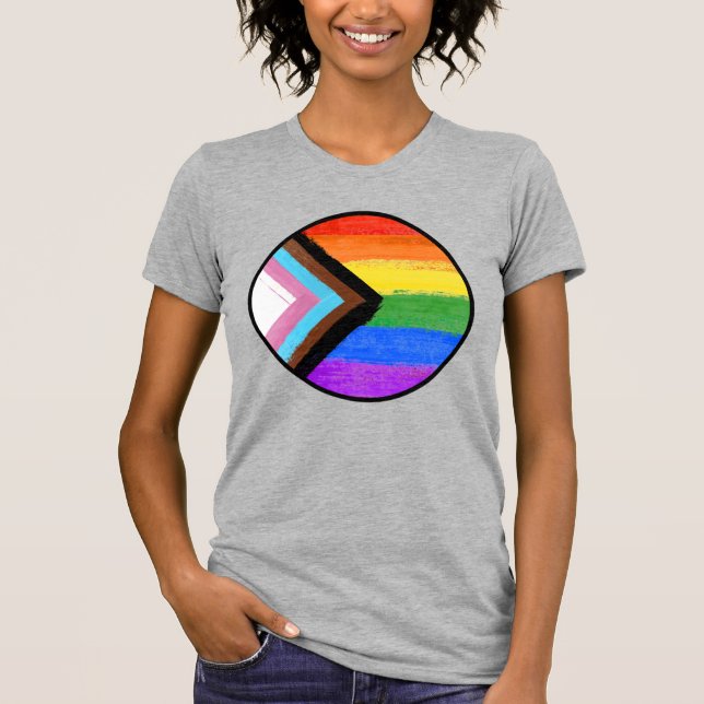 Progress Pride Stripes Painted Button T-Shirt (Front)