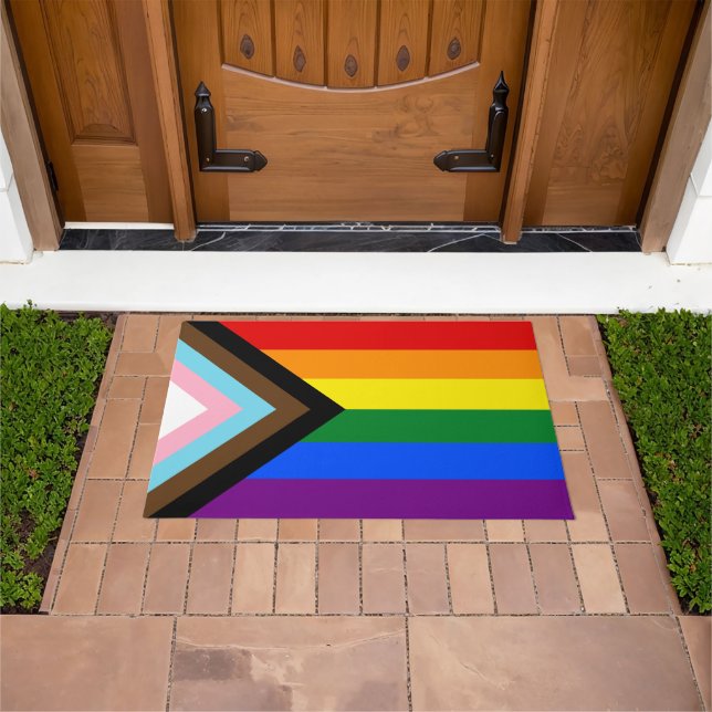 Progress Rainbow Flag house mat, Pride, LGBTQ Doormat (Outdoor)