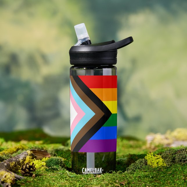 Progress Rainbow Flag, Pride, LGBTQ Water Bottle (Outdoor)