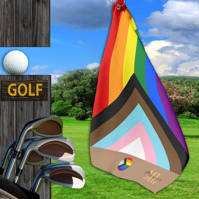 Progress Rainbow Flag & Pride monogrammed / LGBTQ Golf Towel (Creator Uploaded)