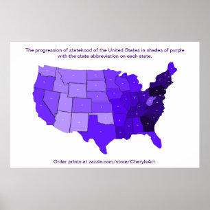 Progression Map of Statehood of U.S. Abbreviations Poster