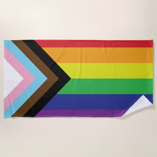 Progressive LGBTQIA Flag Beach Towel (Front)
