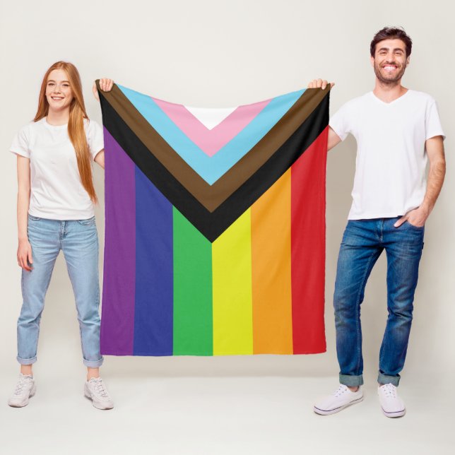 Progressive LGBTQIA Flag Fleece Blanket (In Situ)