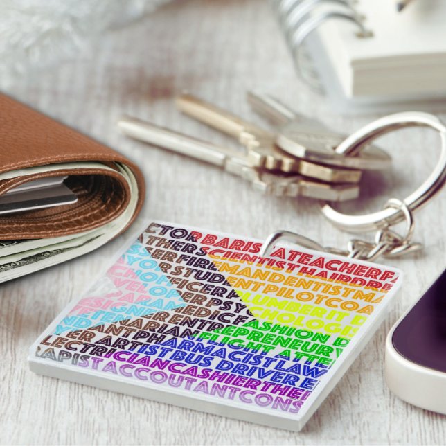 Progressive Rainbow Flag LGBT Gay Script Key Ring (Creator Uploaded)