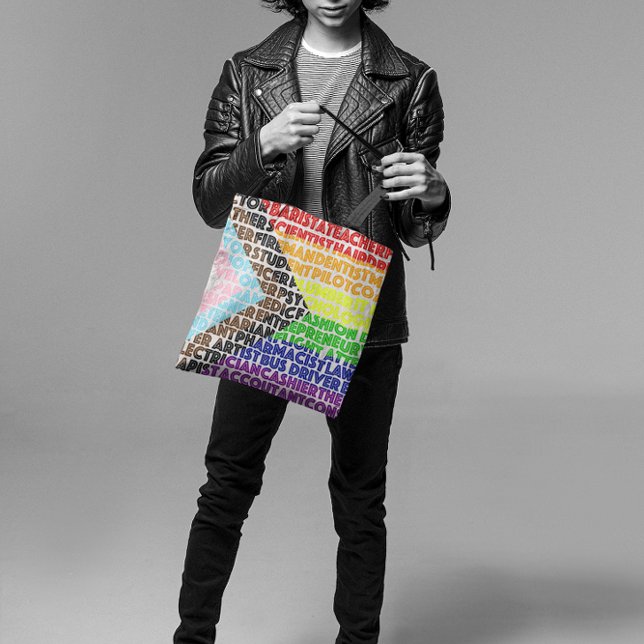 Progressive Rainbow Flag LGBT Gay Script Tote Bag (Creator Uploaded)