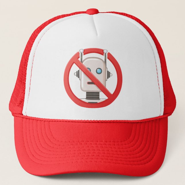 Prohibition sign of using artificial intelligence trucker hat (Front)