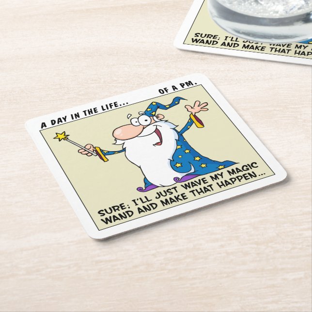 Project Manager Magical Powers Square Paper Coaster (Angled)