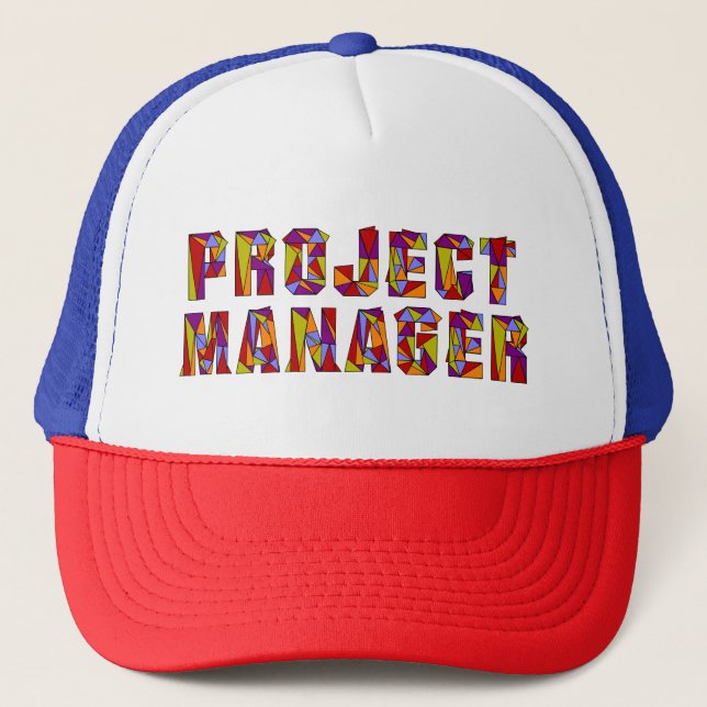 Project Manager Triangle Mosaic Text Trucker Hat (Front)