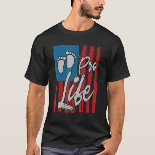 Prolife for Women Pro Life USA Flag Baby Footprint T-Shirt