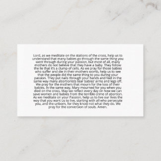 Prolife prayer  For the stations of the cross Business Card