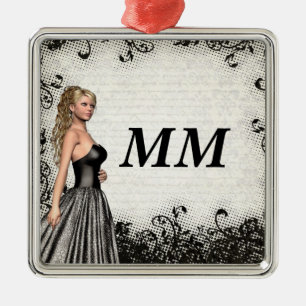 Prom girl in a black dress metal tree decoration