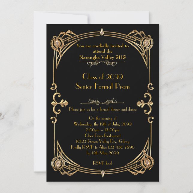 Prom invitation anybody,Gatsby style,glitter gold (Front)