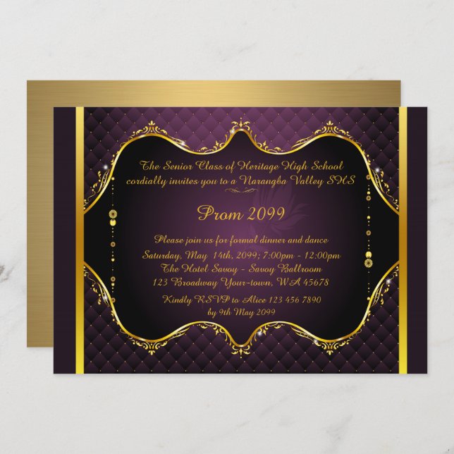 Prom invitation,Prom, Prom Senior,elegant, purple Invitation (Front/Back)