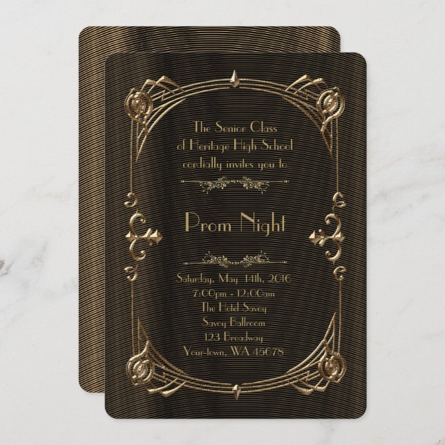 Prom Night Empire style, Melted gold, black Invitation (Front/Back)