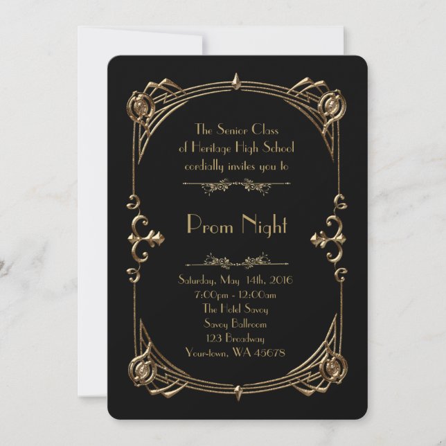 Prom Night Empire style, Melted gold, black Invitation (Front)