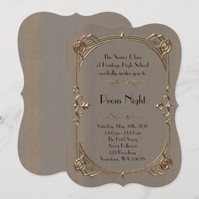 Prom Night Empire style, Melted gold, grey 2 Invitation (Front/Back)