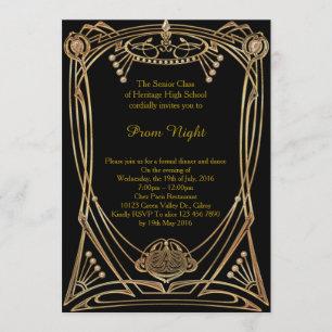 Prom Night, rich back gold,total great Gatsby Invitation