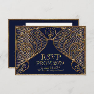 PROM RSVP, Great Gatsby, gold on navy Invitation