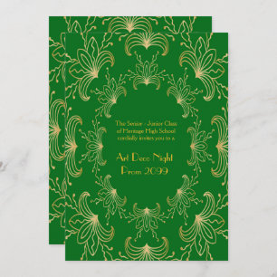 Prom Senior, Art Deco, Flowers Stylised, emerald Invitation