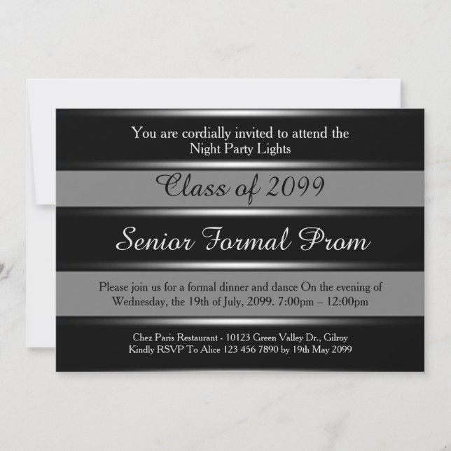 Prom senior formal class 2099,black silver,trendy invitation (Front)