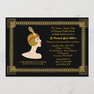 Prom senior, Gatsby style, black & gold, monogram Invitation