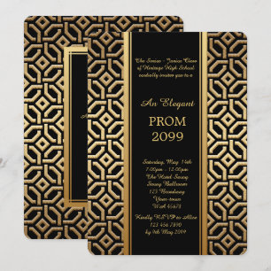 Prom Senior-Junior, Black Gold Geometric Emperor Invitation