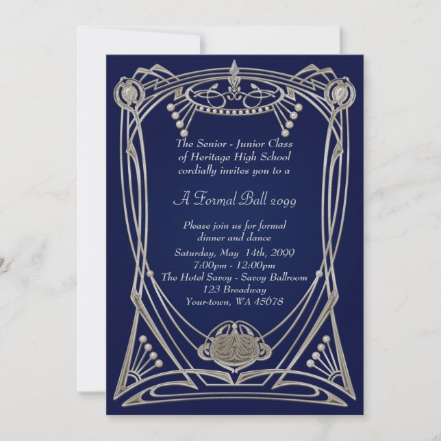 Prom senior junior, Gatsby style, art-deco, navy Invitation (Front)