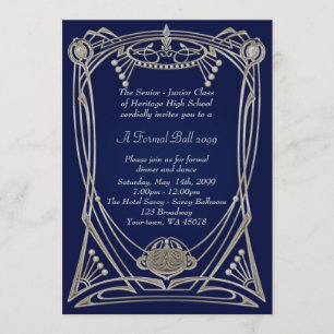 Prom senior junior, Gatsby style, art-deco, navy Invitation