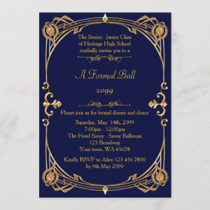 Prom senior junior, Gatsby style, art-deco, navy Invitation