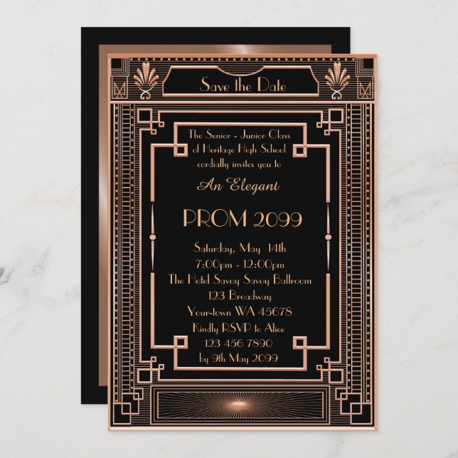 Prom Senior-Junior, white Gold Geometric Emperor Invitation (Front/Back)