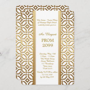 Prom Senior-Junior, white Gold Geometric Invitation