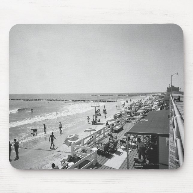 Promenade and beach B&W elevated view Mouse Pad (Front)