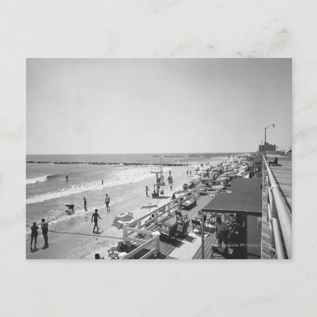 Promenade and beach B&W elevated view Postcard (Front)