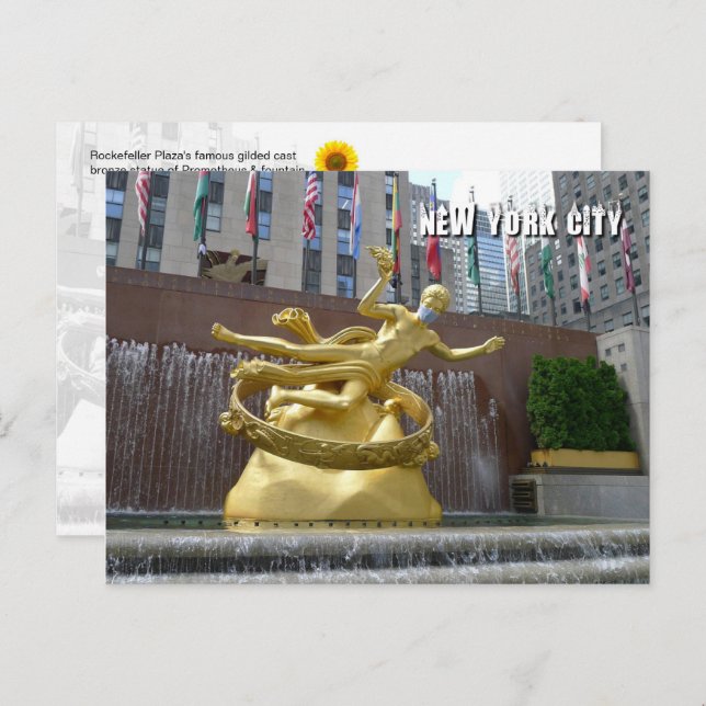 Prometheus Statue & Fountain - NYC postcard (Front/Back)