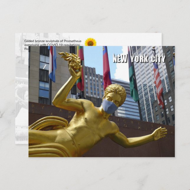 Prometheus wearing a face mask - NYC postcard (Front/Back)