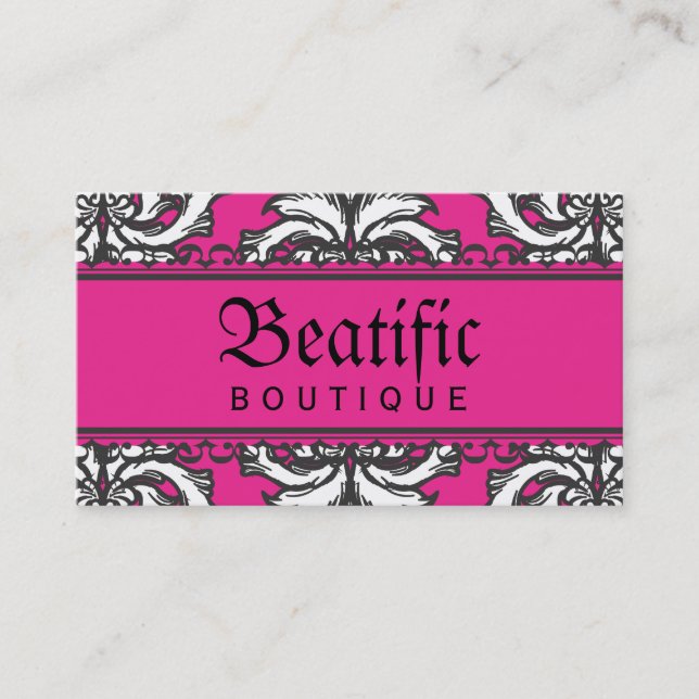Prominent Pink Damask with Decorative Frame Business Card (Front)