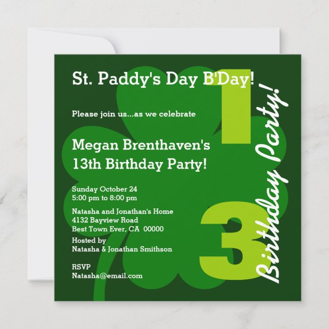 PROMO5 13th Teen ST PATRICK Birthday Shamrock Invitation (Front)