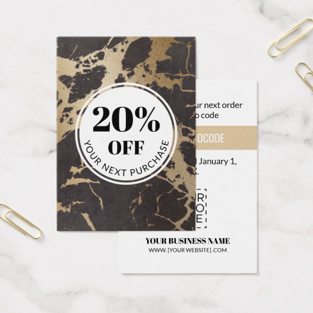 Promo Code Black Gold Marble Discount Cards (Office)