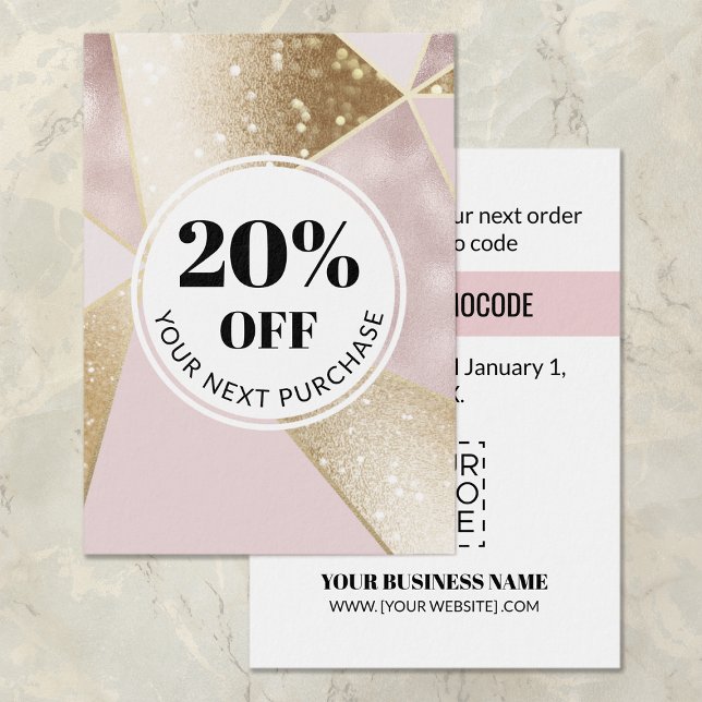 Promo Code Pink Gold Geometric Discount Cards (Creator Uploaded)
