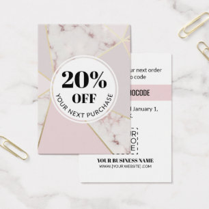 Promo Code Pink Marble Geometric Discount Cards