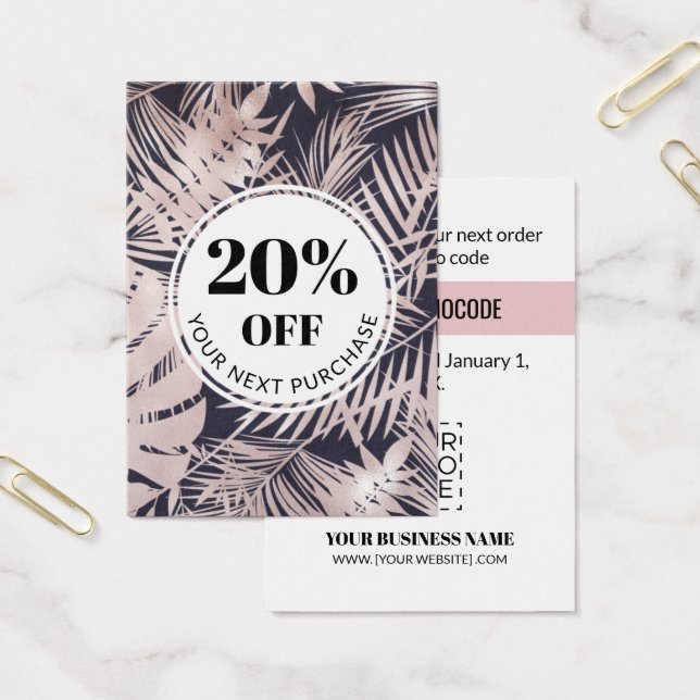 Promo Code Tropical Navy Blue Pink Discount Cards (Office)