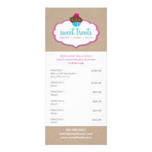 PROMO PRICE SERVICES LIST cupcake bakery kraft Rack Card