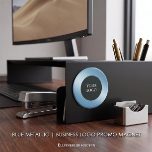 Promote Your Own Business Logo, Blue Metallic Magnet