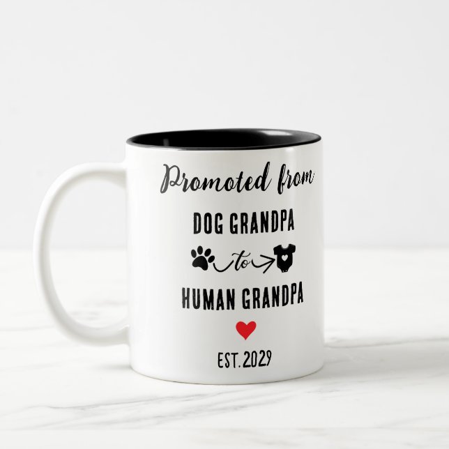 Promoted From Dog Grandpa To Human Grandpa Two-Tone Coffee Mug (Left)