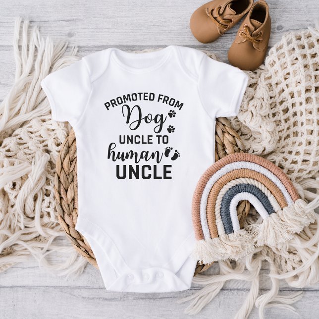 promoted from dog uncle to human uncle  baby bodysuit (Creator Uploaded)